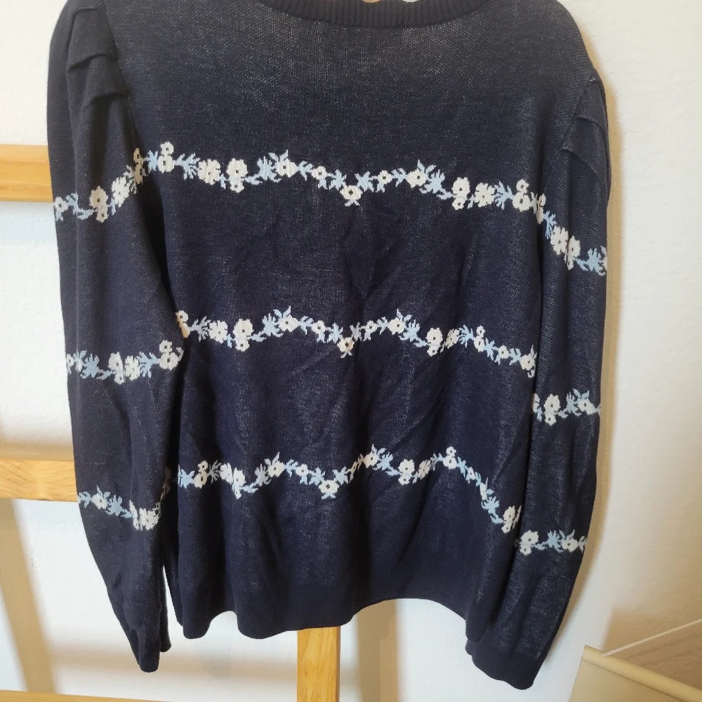 LOFT Navy Sweater with Floral Pattern - Picture 4 of 4